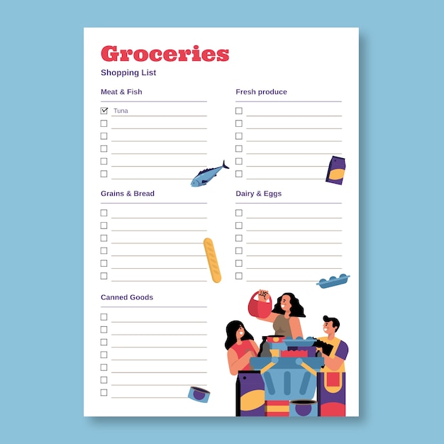 Hand drawn creative grocery shopping list