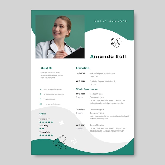 Free vector hand drawn creative nurse resume template