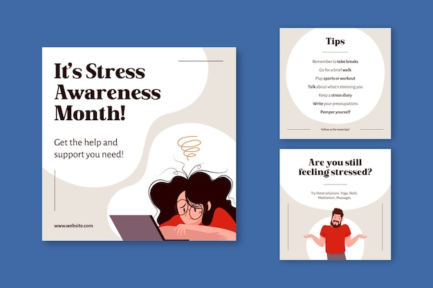 Hand drawn creative self-care tips stress awareness month facebook post