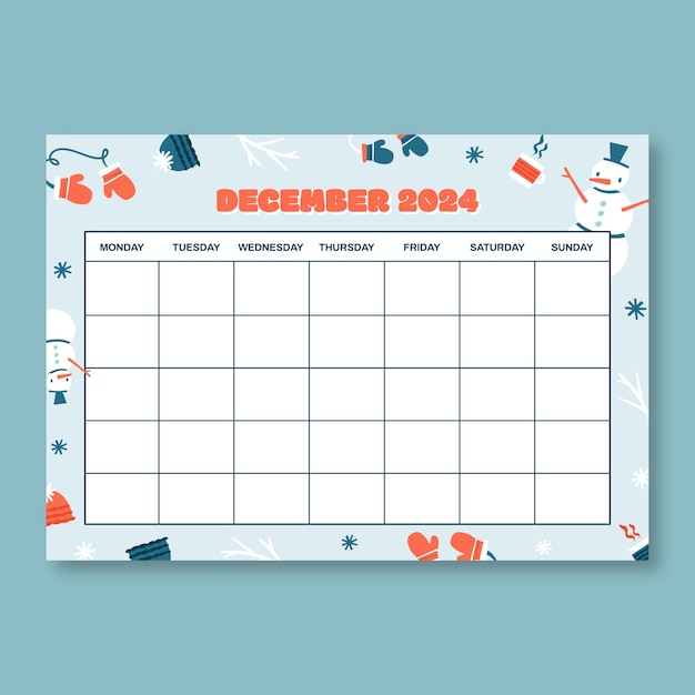 Free vector hand drawn creative winter monthly blank calendar