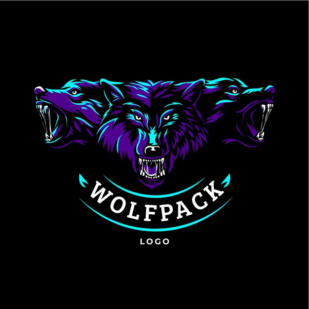 Hand drawn creative wolfpack logo template