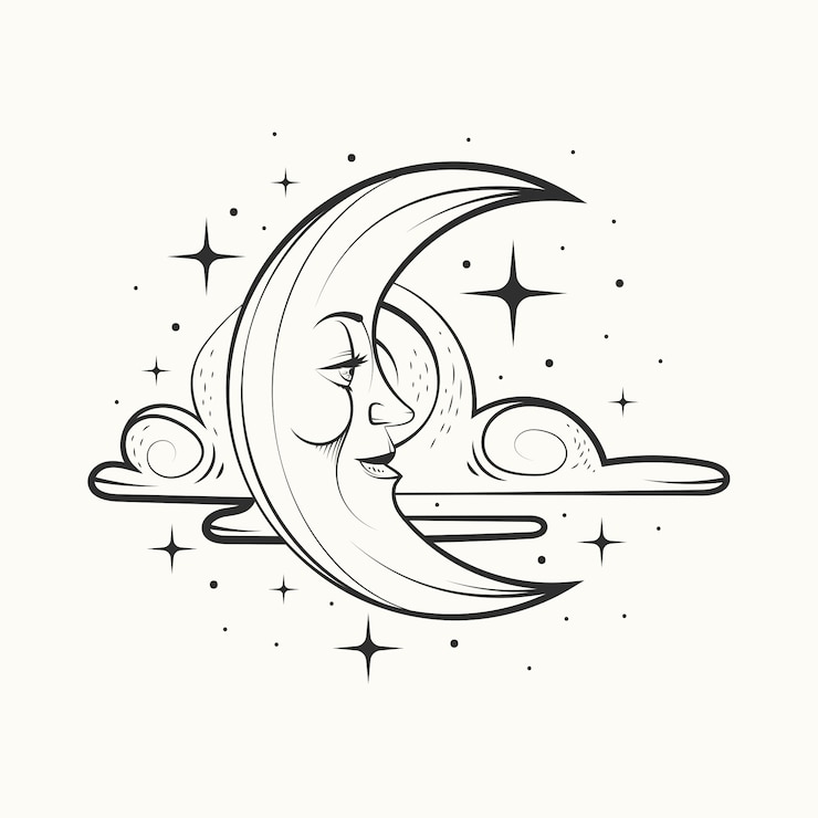 Free Vector hand drawn crescent moon drawing illustration