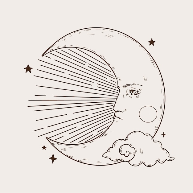 Hand drawn crescent moon drawing illustration