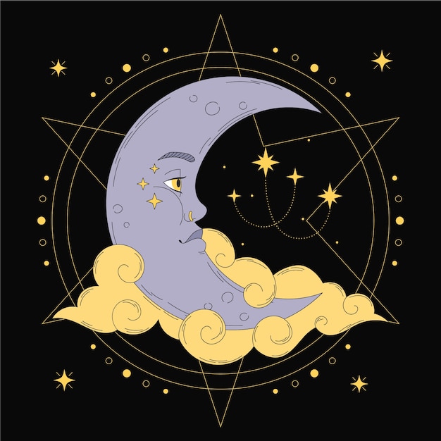 Free vector hand drawn crescent moon drawing illustration