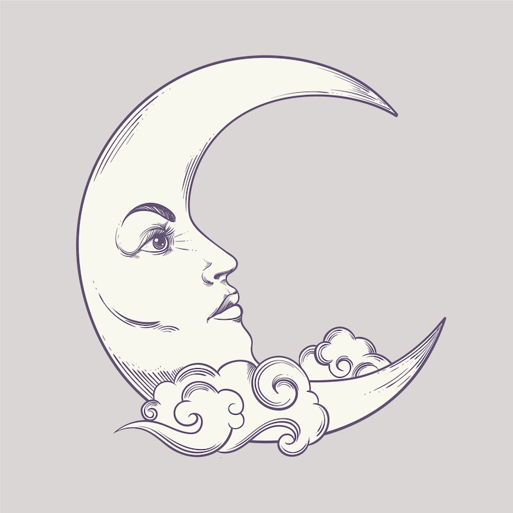 Free Vector hand drawn crescent moon drawing illustration