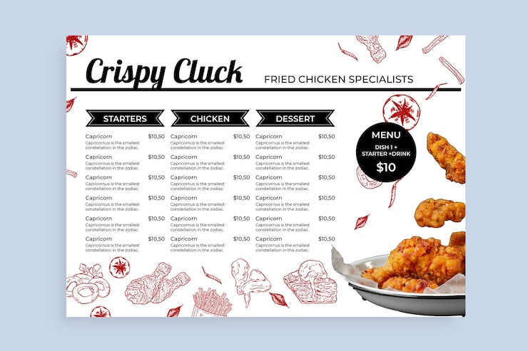 Free Vector hand-drawn crispy cluck fried chicken menu