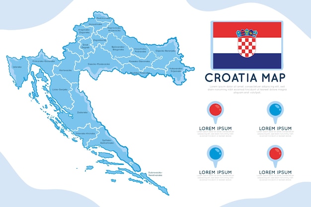 Mappa di croazia disegnata a mano infografica