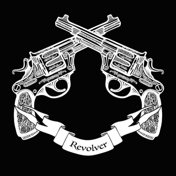 मुफ़्त वेक्टर  hand drawn crossed pistols with ribbon