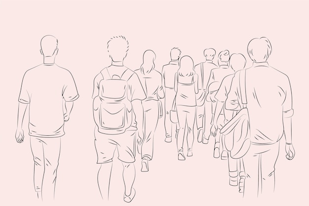Бесплатное векторное изображение Нарисованная рукой иллюстрация рисования толпы