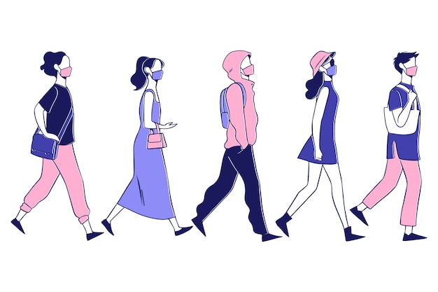 Free vector hand drawn crowd of people walking illustration