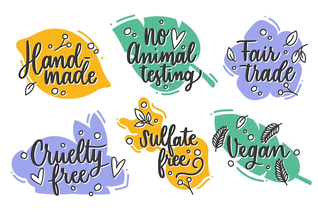 Free vector hand drawn cruelty free badges pack