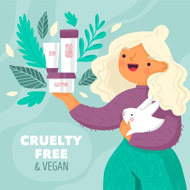 Vettore gratuito concetto cruelty free e vegano disegnato a mano