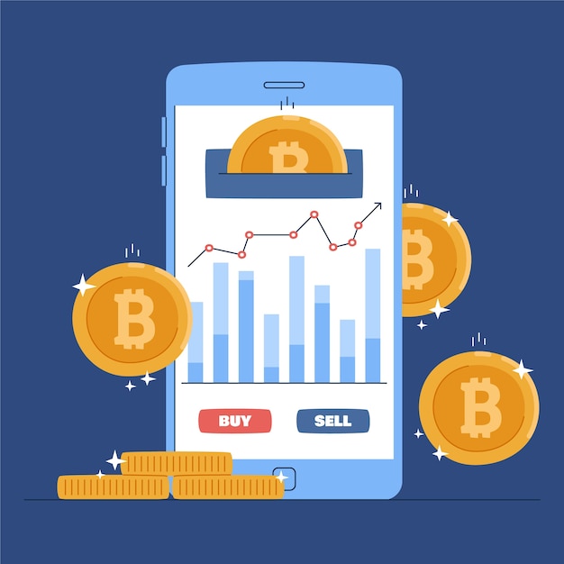 Hand drawn cryptocurrency with smartphone