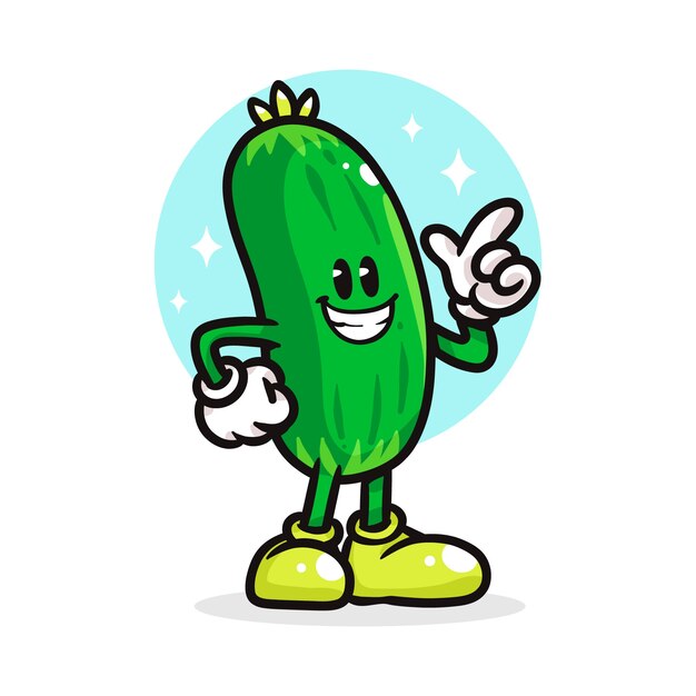 hand drawn cucumber cartoon illustration