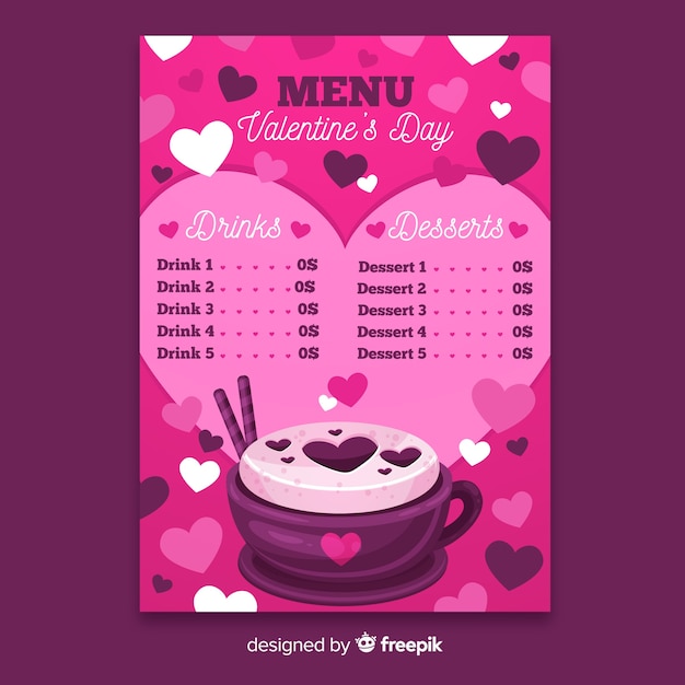 Hand drawn cup valentine menu template