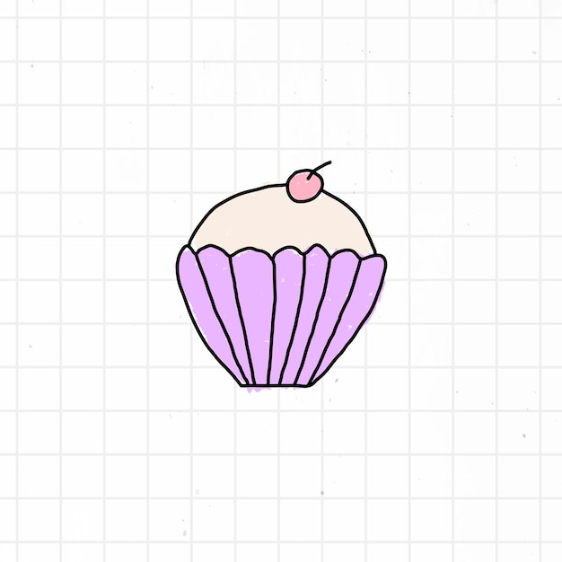 Cupcake disegnato a mano su un vettore di sfondo griglia