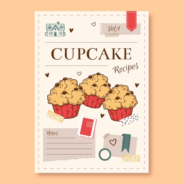 Copertina del libro scrapbook cupcake disegnato a mano