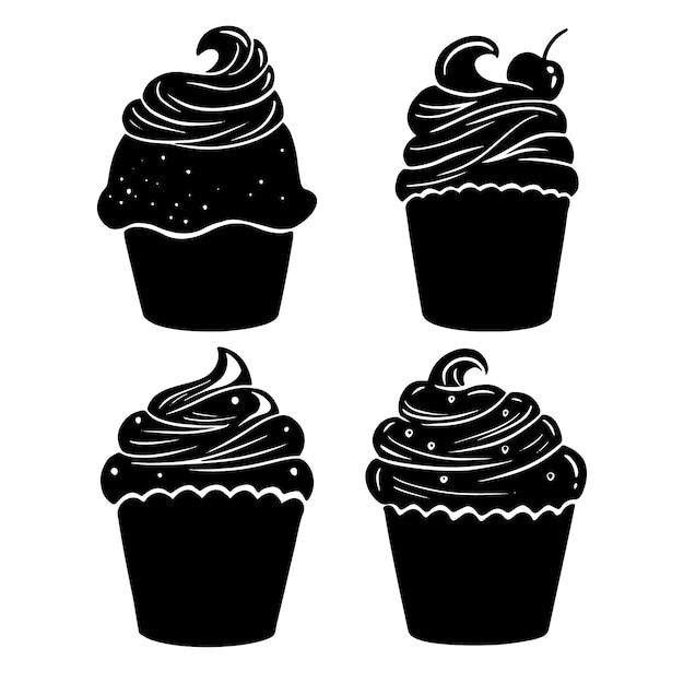 Hand drawn cupcake  silhouette illustration