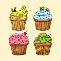 Vettore gratuito set di cupcakes disegnati a mano