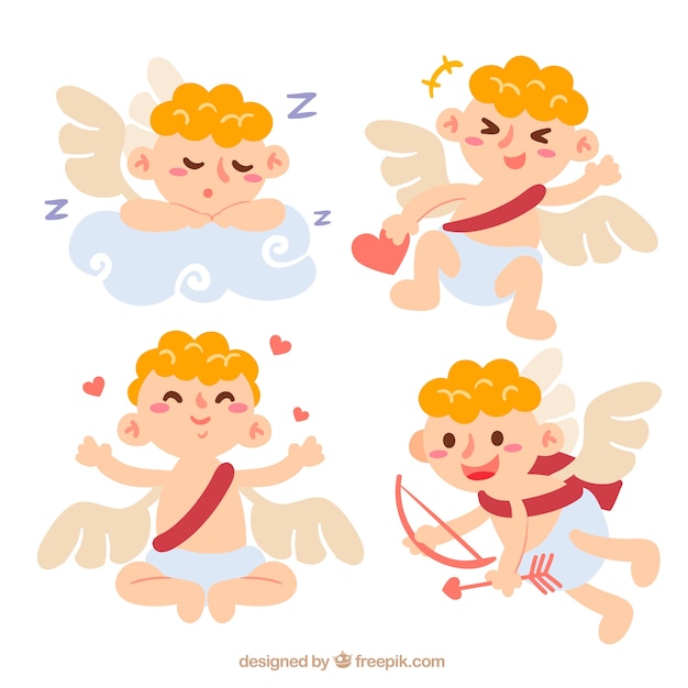 Hand drawn cupid character collection with different poses