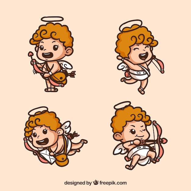 Collezione di personaggi cupidi disegnata a mano