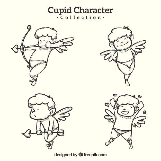 Hand drawn cupid character collection