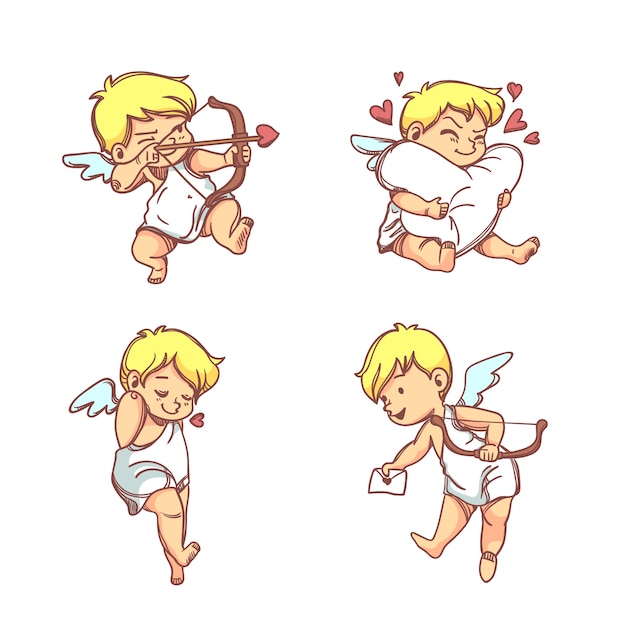 Free vector hand drawn cupid character collection