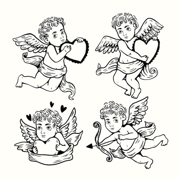 Free vector hand drawn cupid character collection