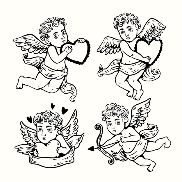 Hand drawn cupid character collection