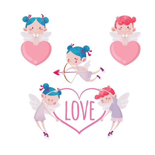 Hand drawn cupid character collection