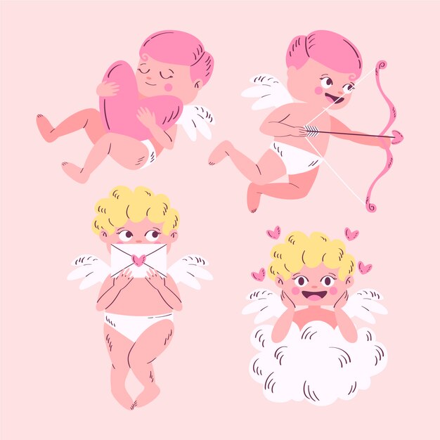 Hand drawn cupid character collection