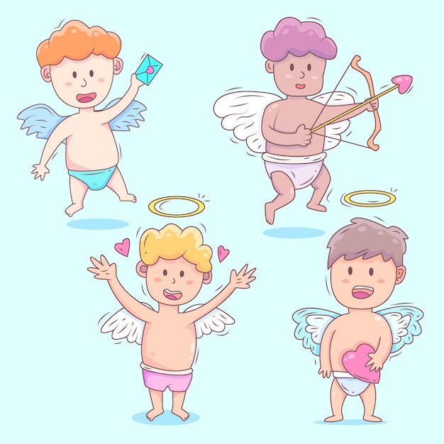 Collezione di personaggi cupido disegnati a mano