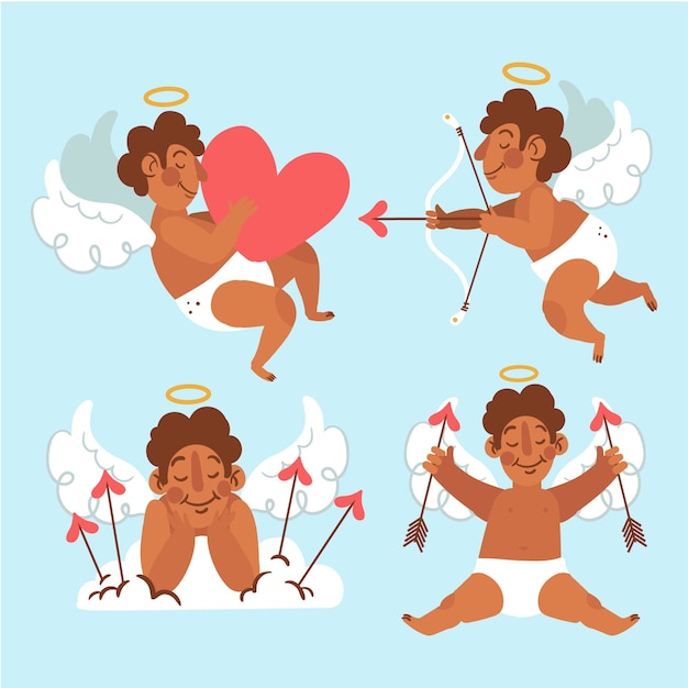 Vettore gratuito collezione di personaggi cupido disegnati a mano