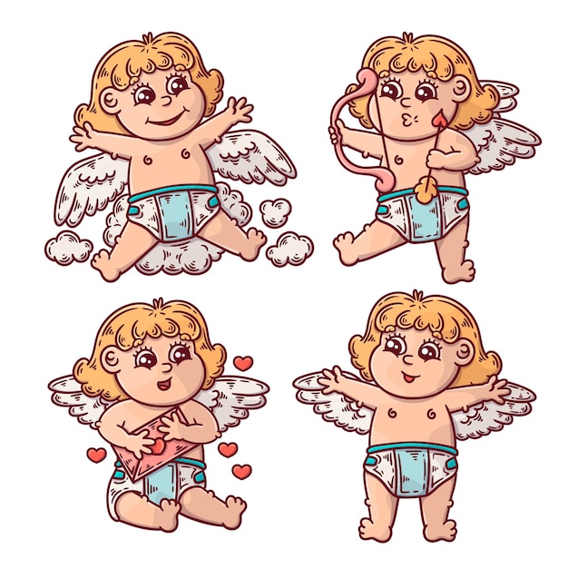 Free vector hand drawn cupid character collection