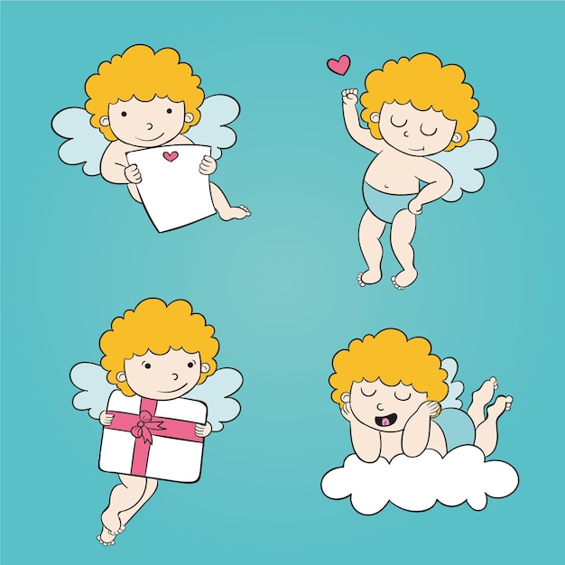 Vettore gratuito collezione di personaggi cupido disegnati a mano