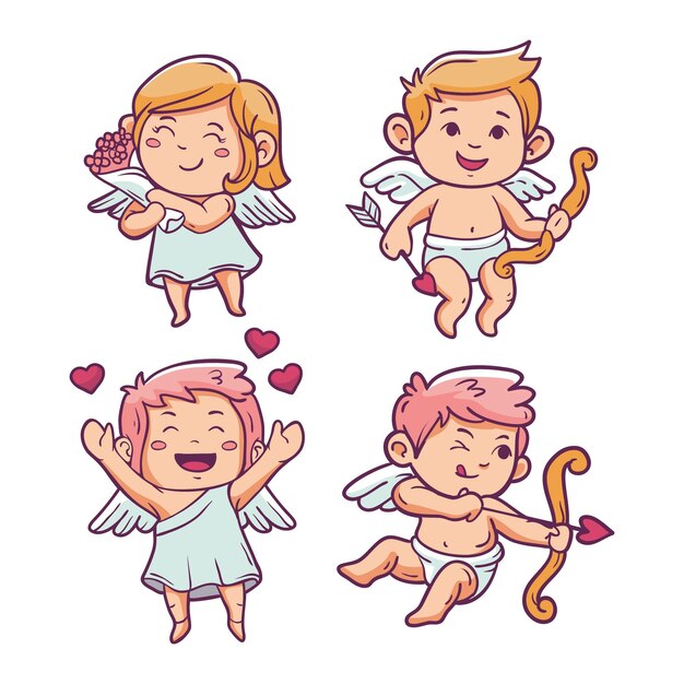 Hand drawn cupid character collection