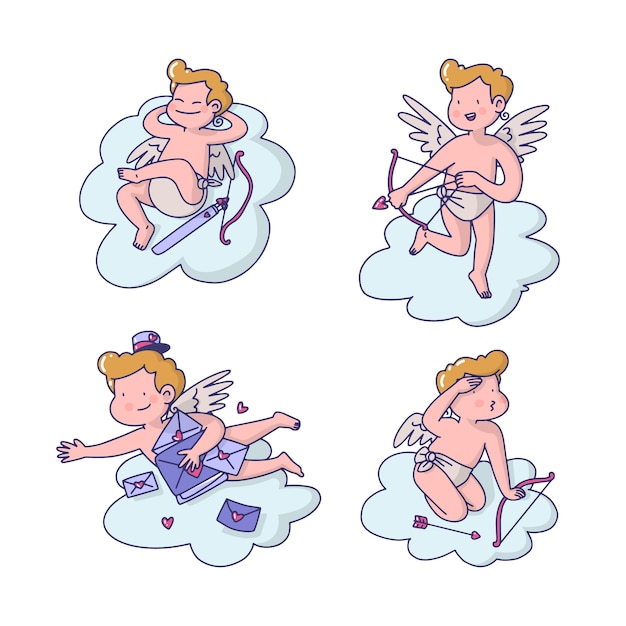 Hand drawn cupid character illustrated set