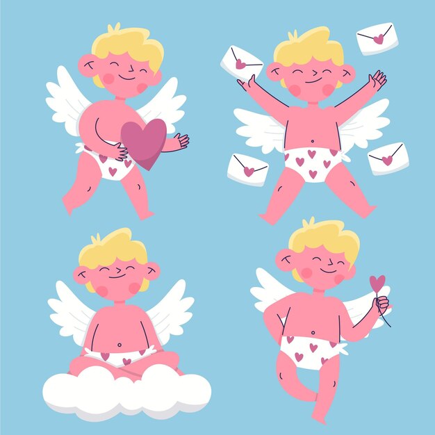 Hand drawn cupid character set