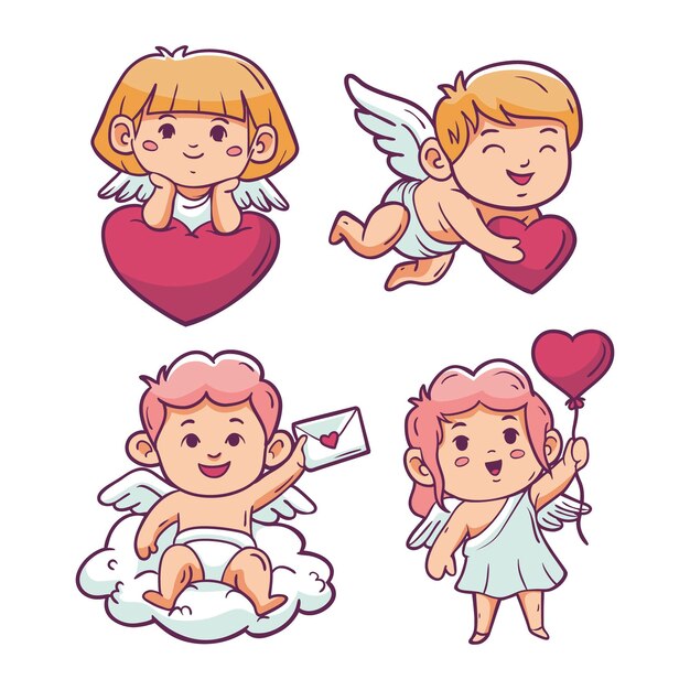 Hand drawn cupid character set