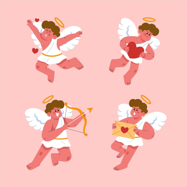 Hand drawn cupid character set