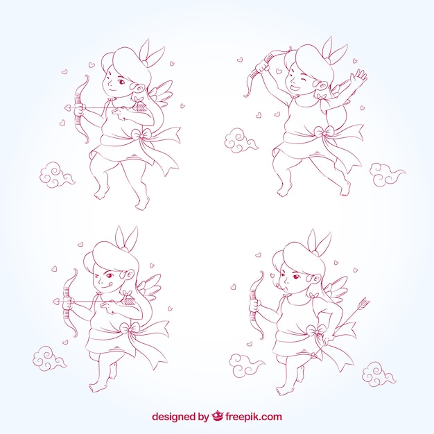 Hand-drawn cupid character with bow and arrow