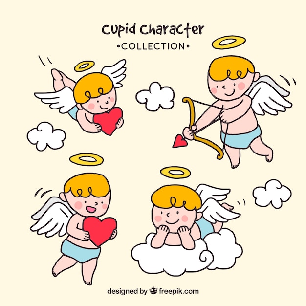 Collezione di charatteri di cupido disegnata a mano