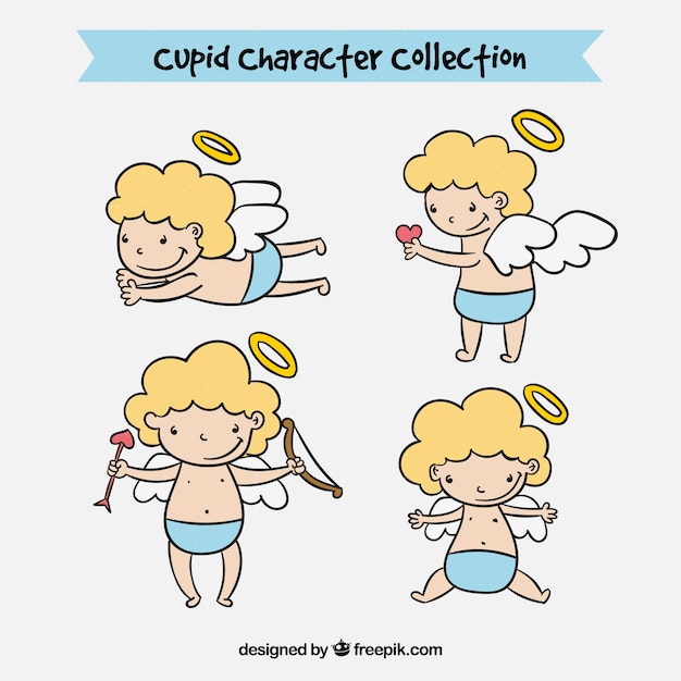 Collezione di charatteri di cupido disegnata a mano