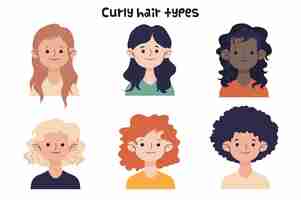 Free vector hand drawn curly hair types collection