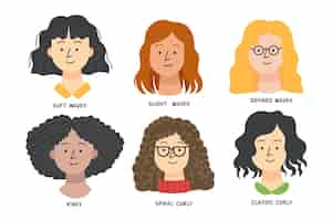 Free vector hand drawn curly hair types illustration