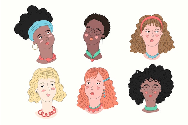 Free vector hand drawn curly hair types set