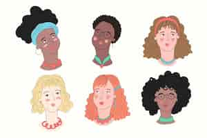 Free vector hand drawn curly hair types set