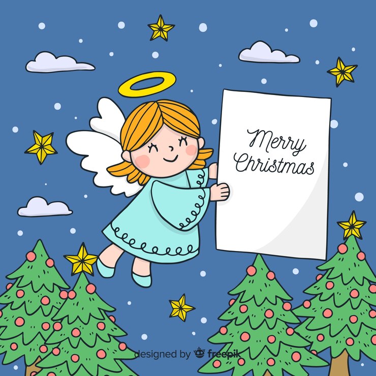 Free Vector hand drawn cute angel christmas background