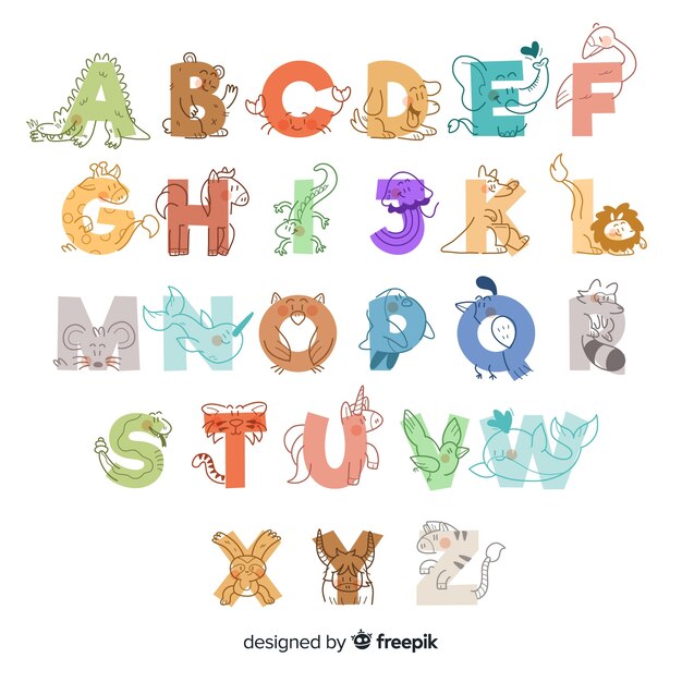 Free vector hand drawn cute animal alphabet