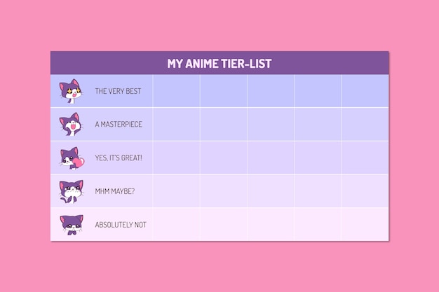 Free vector hand drawn cute anime characters tier list